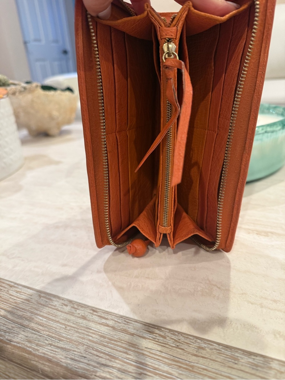 Nancy Gonzalez Orange Ostrich Leather Wallet - Picture 7 of 10